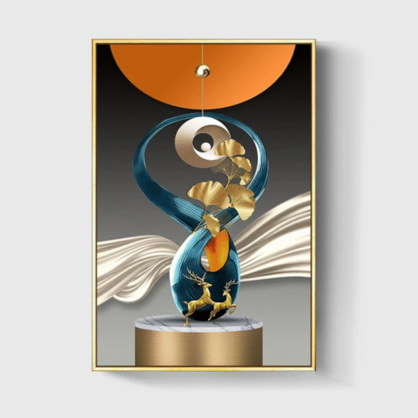 3 pièces Art Mural Abstrait D'or Cerf ginkgo Feuille Peinture Luxe