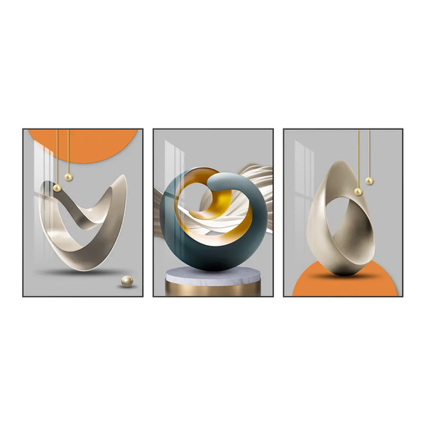 3 pcs obstrait mural pour maison cadre porcelaine en cristal encadre