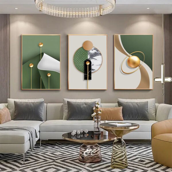 H36ddd6d2e8e5437f859b45f0297937a4D 3pcs Peinture murale de style moderne peintures vertes