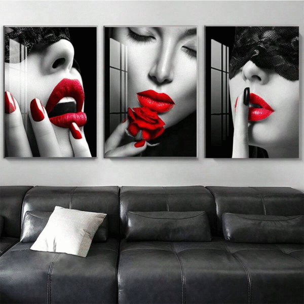3pcs Toile Encadrée Art Mural - Femmes Professionnelles Modernes avec Lèvres Rouges,