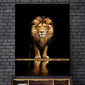 H67a2d0cc5b264dcbbb8e6030fd747654Z Noir doré Lion animaux mur Art encadré toile
