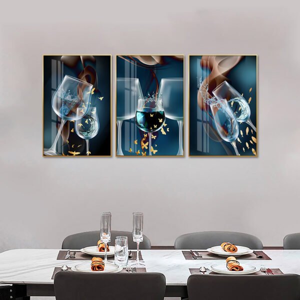 3pcs Art Abstrait de verre a vin pour salle a manger