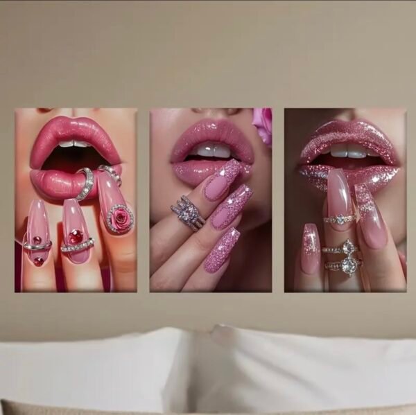 IMG_5165 3pc Affiche Encadrée Lèvres & Ongles Roses - Art Baiser