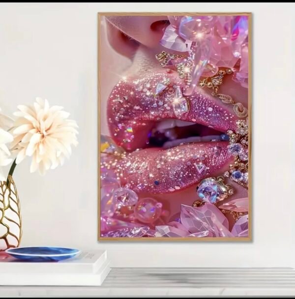 IMG_5173 D Plat, 1pc Décor Mural Moderne Lèvres Roses & Art des Ongles Encadré - Paillettes d2e lèvres roses