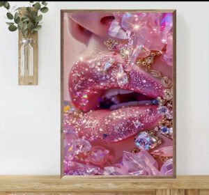 IMG_5174 D Plat, 1pc Décor Mural Moderne Lèvres Roses & Art des Ongles Encadré - Paillettes d2e lèvres roses