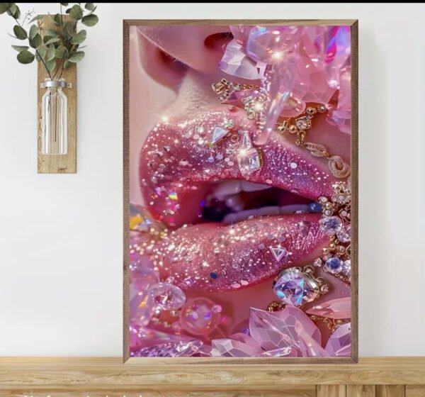 IMG_5174 D Plat, 1pc Décor Mural Moderne Lèvres Roses & Art des Ongles Encadré - Paillettes d2e lèvres roses