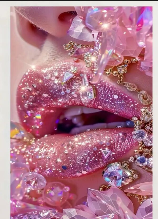 IMG_5277 D Plat, 1pc Décor Mural Moderne Lèvres Roses & Art des Ongles Encadré - Paillettes d2e lèvres roses
