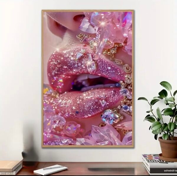 IMG_5278 D Plat, 1pc Décor Mural Moderne Lèvres Roses & Art des Ongles Encadré - Paillettes d2e lèvres roses