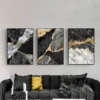 ensemble de 3 pièces d'art mural en marbre noir et or
