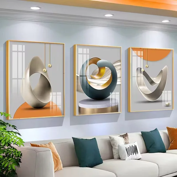 3 pcs obstrait mural pour maison cadre porcelaine en cristal encadre