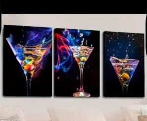 3pcs d’art mural encadré de style lumineux peinture abstraite en cristal de porcelaine
