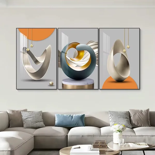 3 pcs obstrait mural pour maison cadre porcelaine en cristal encadre