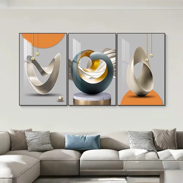 3 pcs obstrait mural pour maison cadre porcelaine en cristal encadre