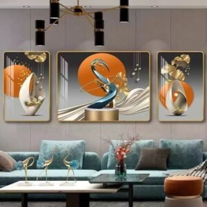 3pièces Art Moderne Abstrait en cristal porcelaine  avec Design de Feuille d'Érable Dorée