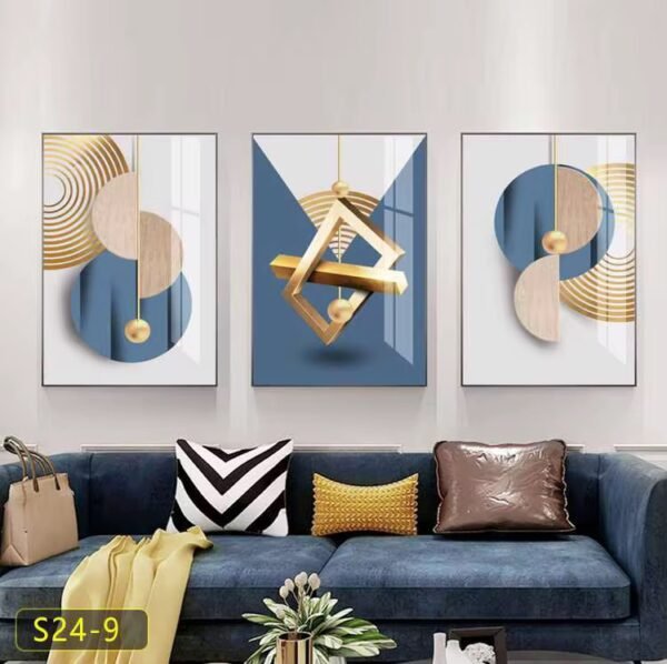 IMG_0858 3 pièces d'Art Mural Moderne Bleu Marine & Doré