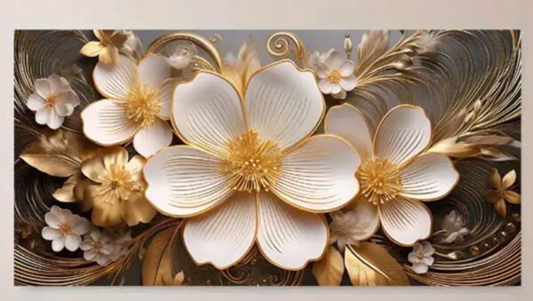 Élégante Mural Cadre sur Toile avec Fleurs Dorées