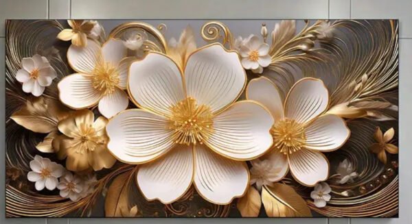 Élégante Mural Cadre sur Toile avec Fleurs Dorées