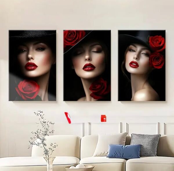 3pcs/set, Peinture sur toile-encadrée, Femme