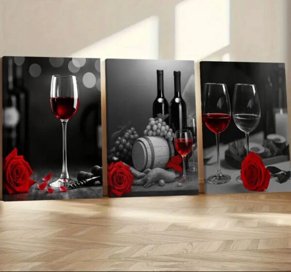 3pcs, 2D Plat Cadre Décoratif Peinture Vintage Vin et Roses