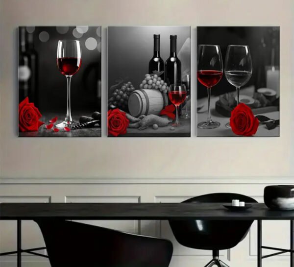 3pcs, 2D Plat Cadre Décoratif Peinture Vintage Vin et Roses