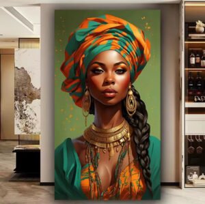 [2D Flat] 1pièce Portrait africain vibrante en Cristal porcelaine - Décoration murale