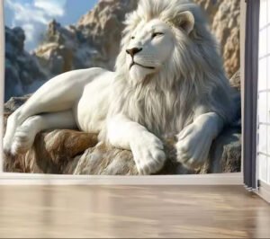1 pcs art mural  de lion blanc élégant-Décoration pour maison, adaptée au salon,