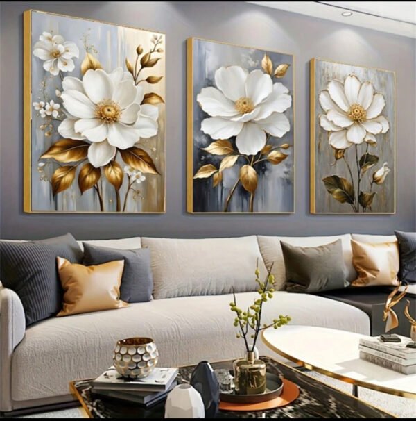 Ensemble 3 d'art mural en porcelain cristal de feuilles dorées