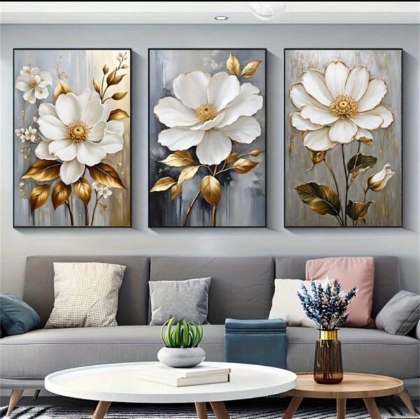 Ensemble 3 d'art mural en porcelain cristal de feuilles dorées