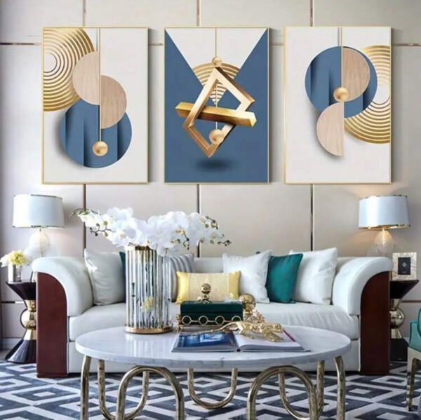 IMG_6180 3 pièces d'Art Mural Moderne Bleu Marine & Doré