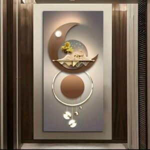 1 pièce Grande Œuvre Murale Moderne Abstraite Lune & Feuille Dorée