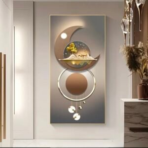 1pc Arbre de la richesse abstrait moderne et art en cristal porcelaine de cerf doré, décor mural