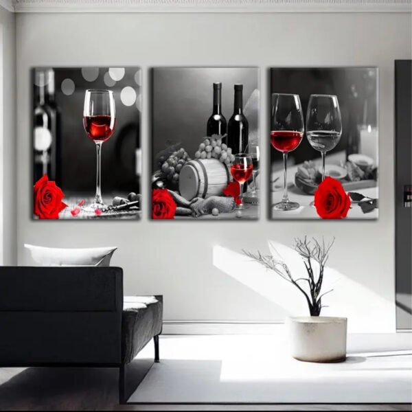 3pcs, 2D Plat Cadre Décoratif Peinture Vintage Vin et Roses