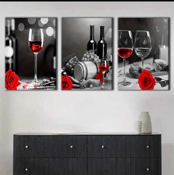 3pcs, 2D Plat Cadre Décoratif Peinture Vintage Vin et Roses