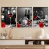 3pcs, 2D Plat Cadre Décoratif Peinture Vintage Vin et Roses