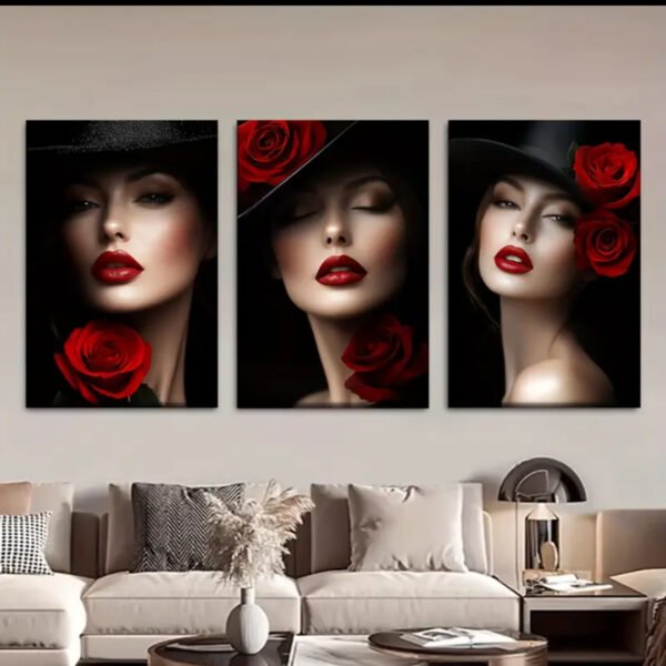 3pcs/set, Peinture sur toile-encadrée, Femme