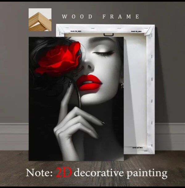 3pièces Impression sur toile à cadre en bois - Lèvres rouges sensuelles en noir et blanc