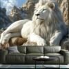 1 pcs art mural  de lion blanc élégant-Décoration pour maison, adaptée au salon,