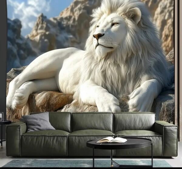 1 pcs art mural  de lion blanc élégant-Décoration pour maison, adaptée au salon,