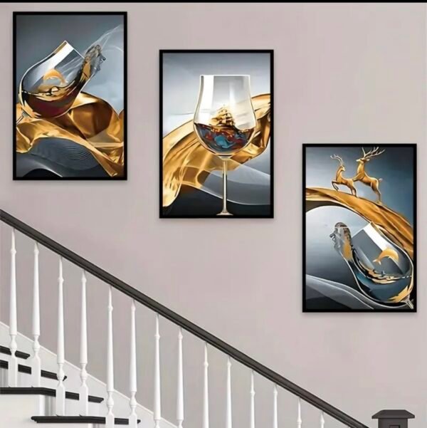 Décoration murale en Cristal porcelaine en diamant 2D plate, 3 pièces, art abstrait