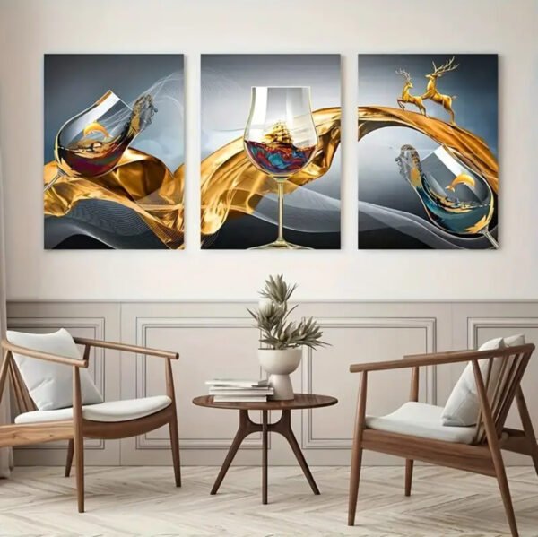 Décoration murale sur toile 2D plate, 3 pièces, art abstrait - Cadre en bois robuste,