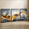 Décoration murale sur toile 2D plate, 3 pièces, art abstrait - Cadre en bois robuste,