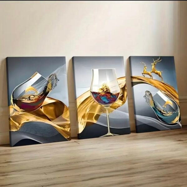 Décoration murale sur toile 2D plate, 3 pièces, art abstrait - Cadre en bois robuste,