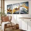 Décoration murale sur toile 2D plate, 3 pièces, art abstrait - Cadre en bois robuste,