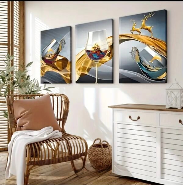 Décoration murale sur toile 2D plate, 3 pièces, art abstrait - Cadre en bois robuste,