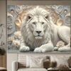 2D plate, 1 piece Art mural Lion blanc royal et décoration florale dorée, salon élégant, chambre à