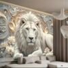 2D plate, 1 piece Art mural Lion blanc royal et décoration florale dorée, salon élégant,peinture en cristal porcelainepeinture en Cristal porcelaine chambre à coucher,