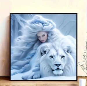 1 pcs de Peinture Diamant Motif Fille du Royaume Glacé et Lion Blanc,