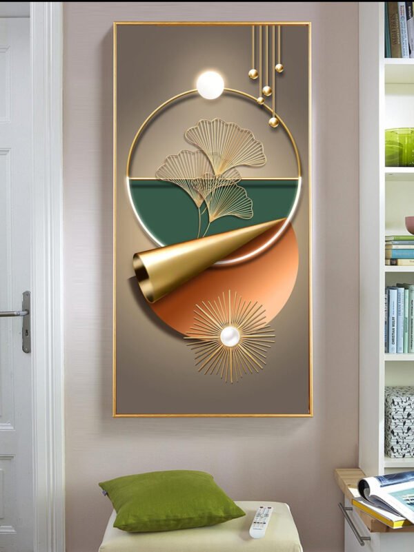 1 pièce Peinture abstraite à motif de feuille de ginkgo plate et 2D, décoration d'entrée Éncadre,