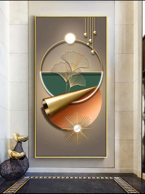 1 pièce Peinture abstraite à motif de feuille de ginkgo plate et 2D, décoration d'entrée Éncadre,