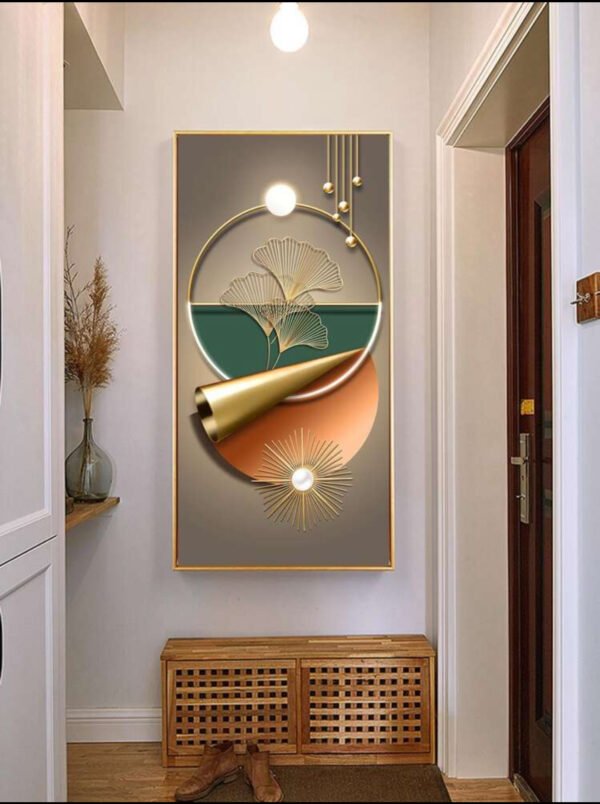 1 pièce Peinture abstraite à motif de feuille de ginkgo plate et 2D, décoration d'entrée Éncadre,